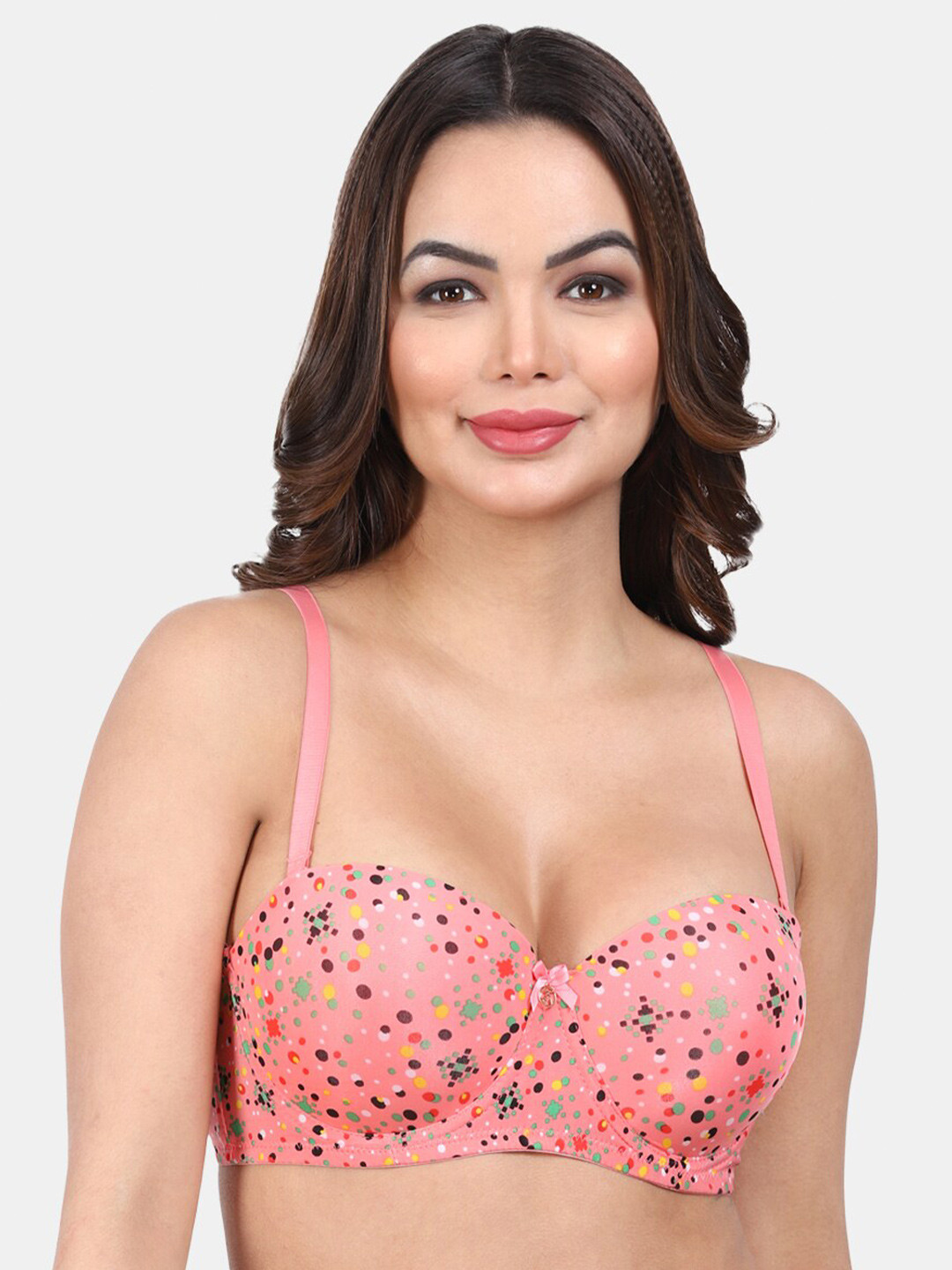 

Amour Secret Printed Underwired Lightly Padded All Day Comfort Seamless Balconette Bra, Peach