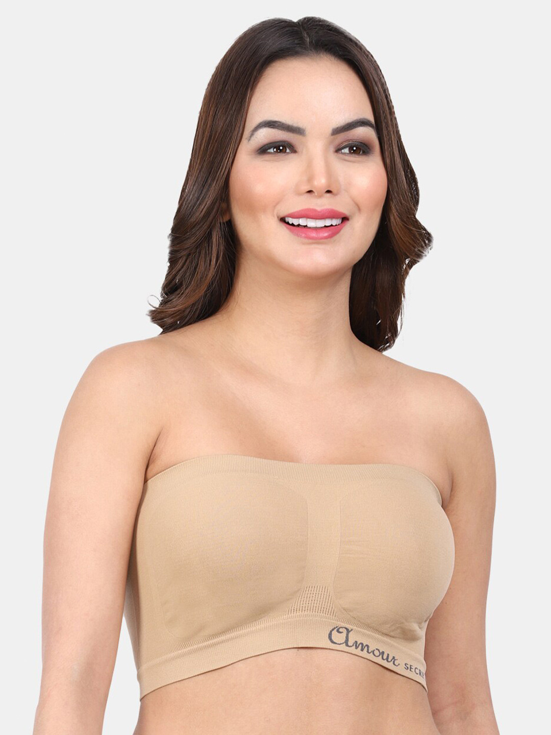 

Amour Secret Nude-Coloured & Grey Floral Bandeau Bra Full Coverage