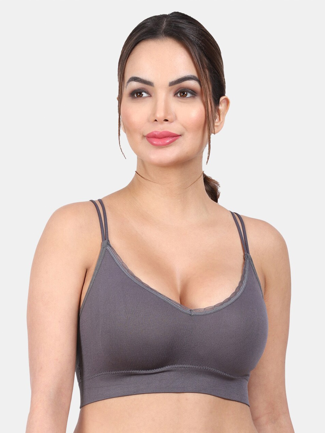 

Amour Secret Lightly Padded All Day Comfort Full Coverage Seamless Anti Odour Sports Bra, Grey