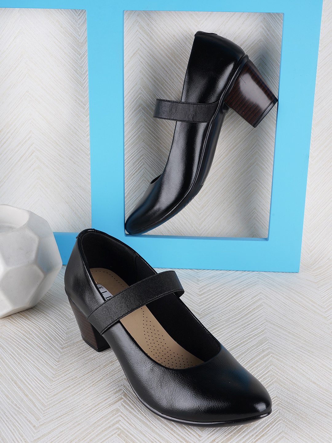 

ELLE Pointed Toe Block Mary Janes, Black