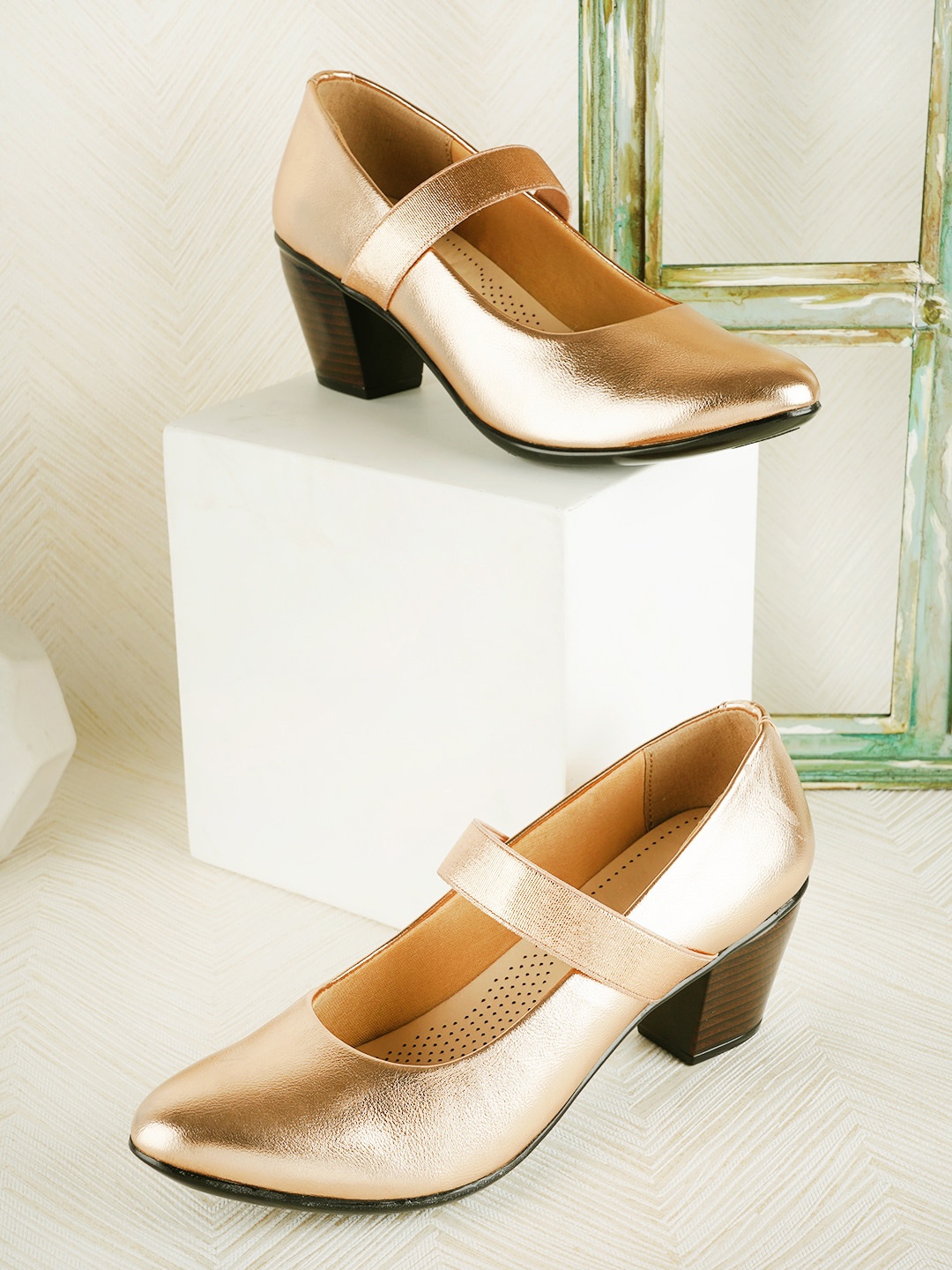 

ELLE Closed Back Block Mary Janes, Rose gold