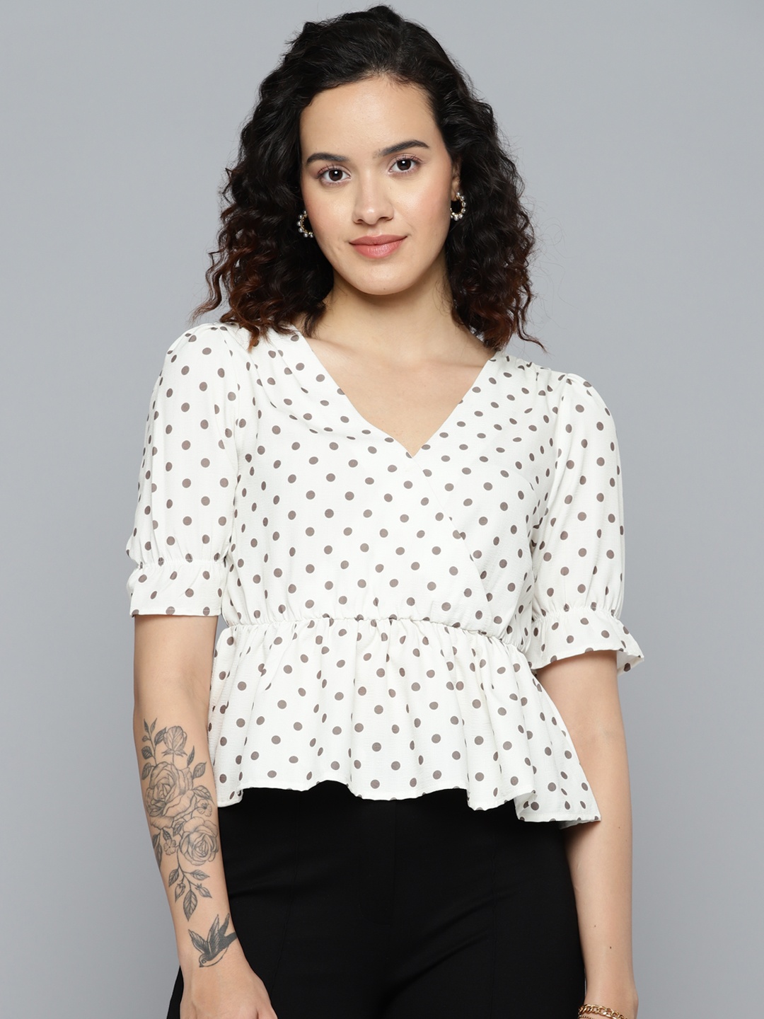 

VividArtsy Polka Dot Print Top, Off white