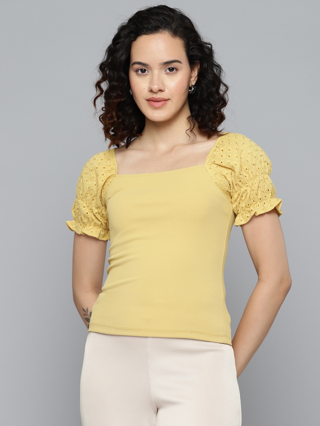 

VividArtsy Puff Sleeve Top, Yellow