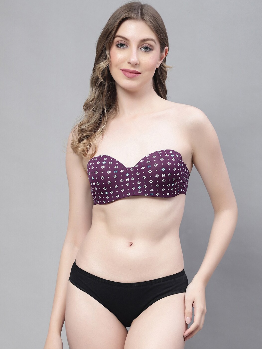 

PrettyCat Printed Underwired Lightly-Padded Bikini Lingerie Set- PC-SET-6091-WHN-30B, Purple