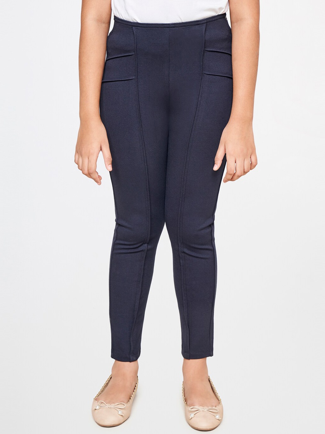 

AND Girls Skinny Fit Mid-Rise Trousers, Navy blue