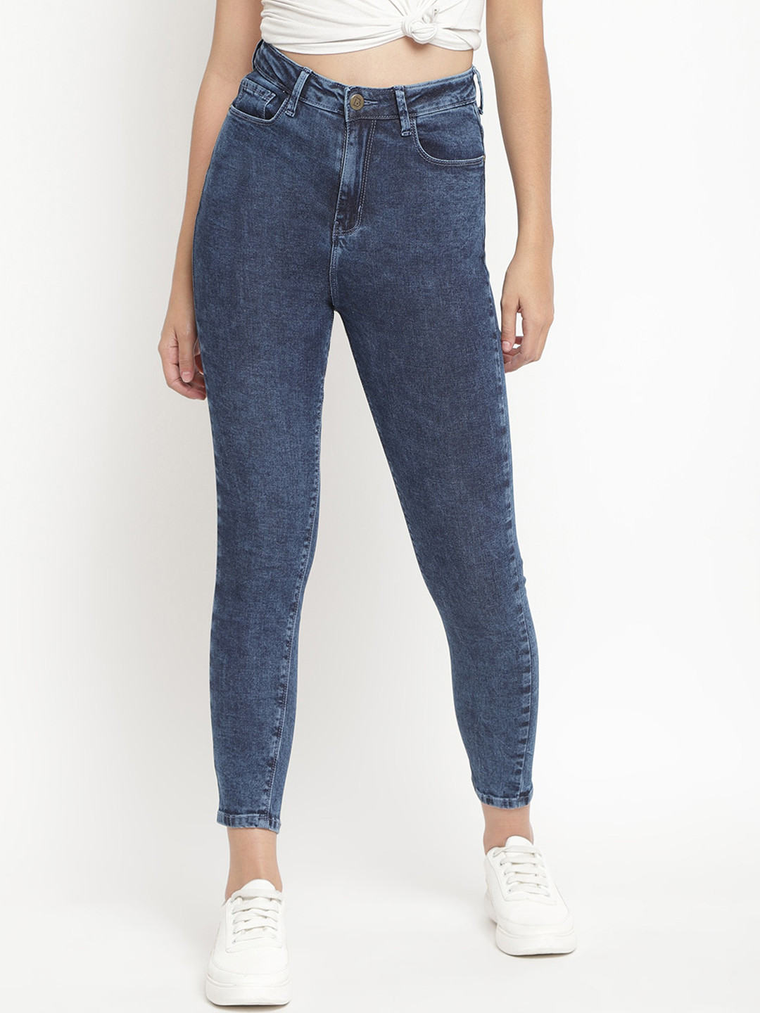 

Belliskey Women Skinny Fit High-Rise Stretchable Cropped Jeans, Blue