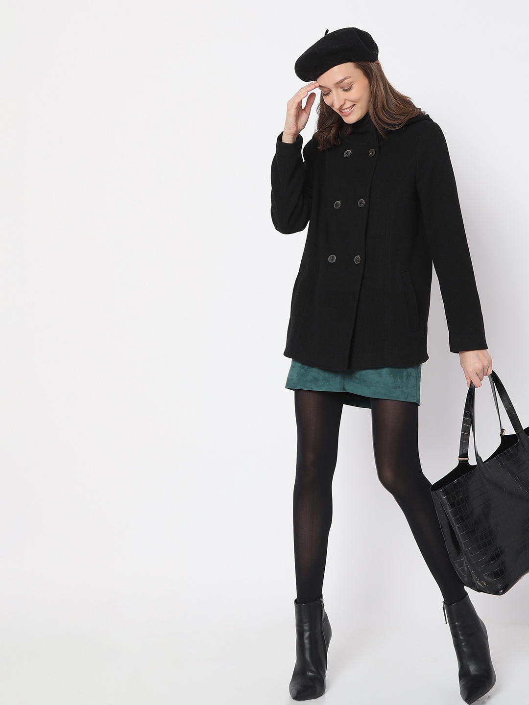 

Vero Moda Double-Breasted Hooded Winter Overcoat, Black