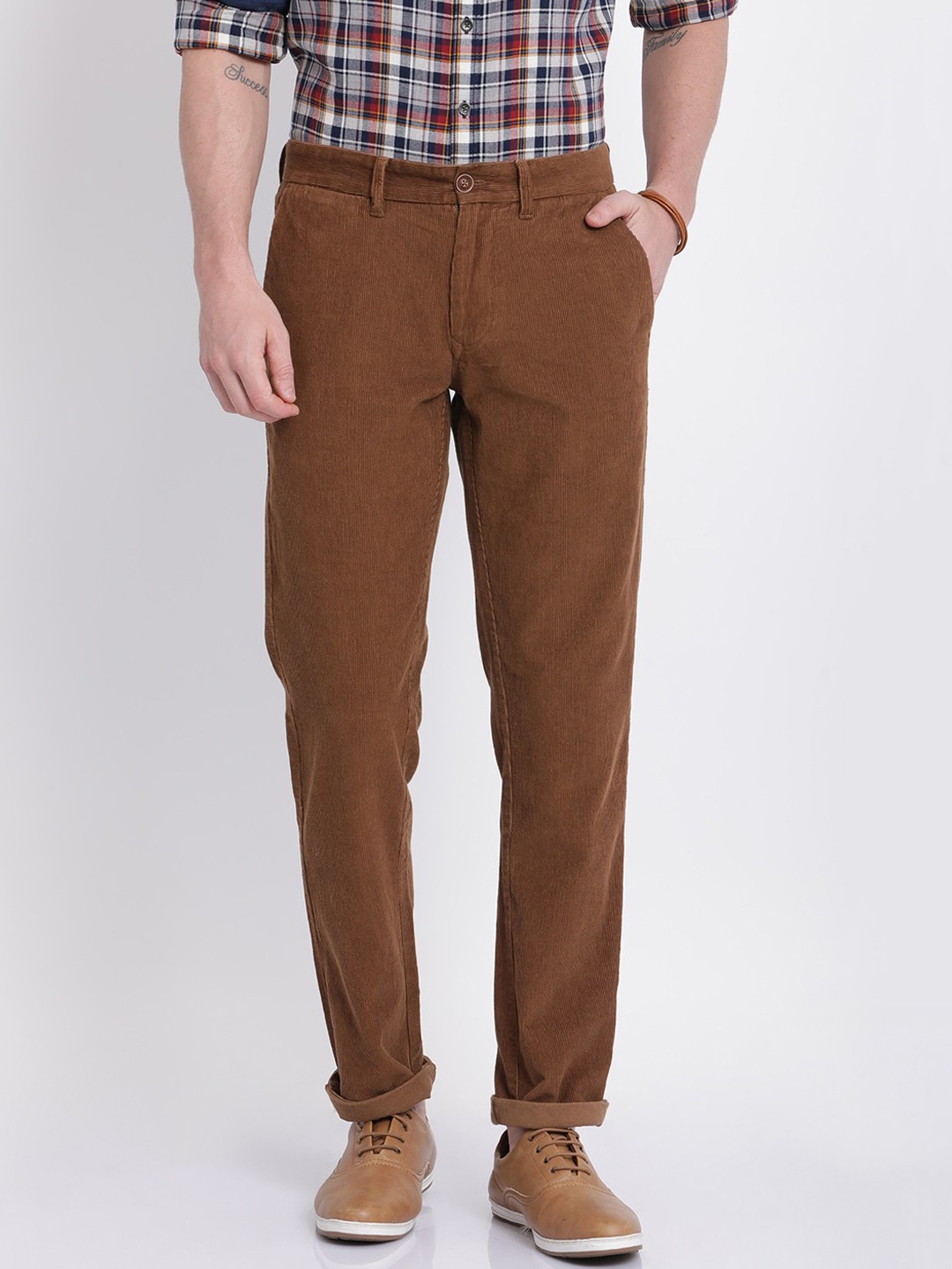 

t-base Men Mid-Rise Cotton Lycra Regular Fit Regular Trousers, Brown