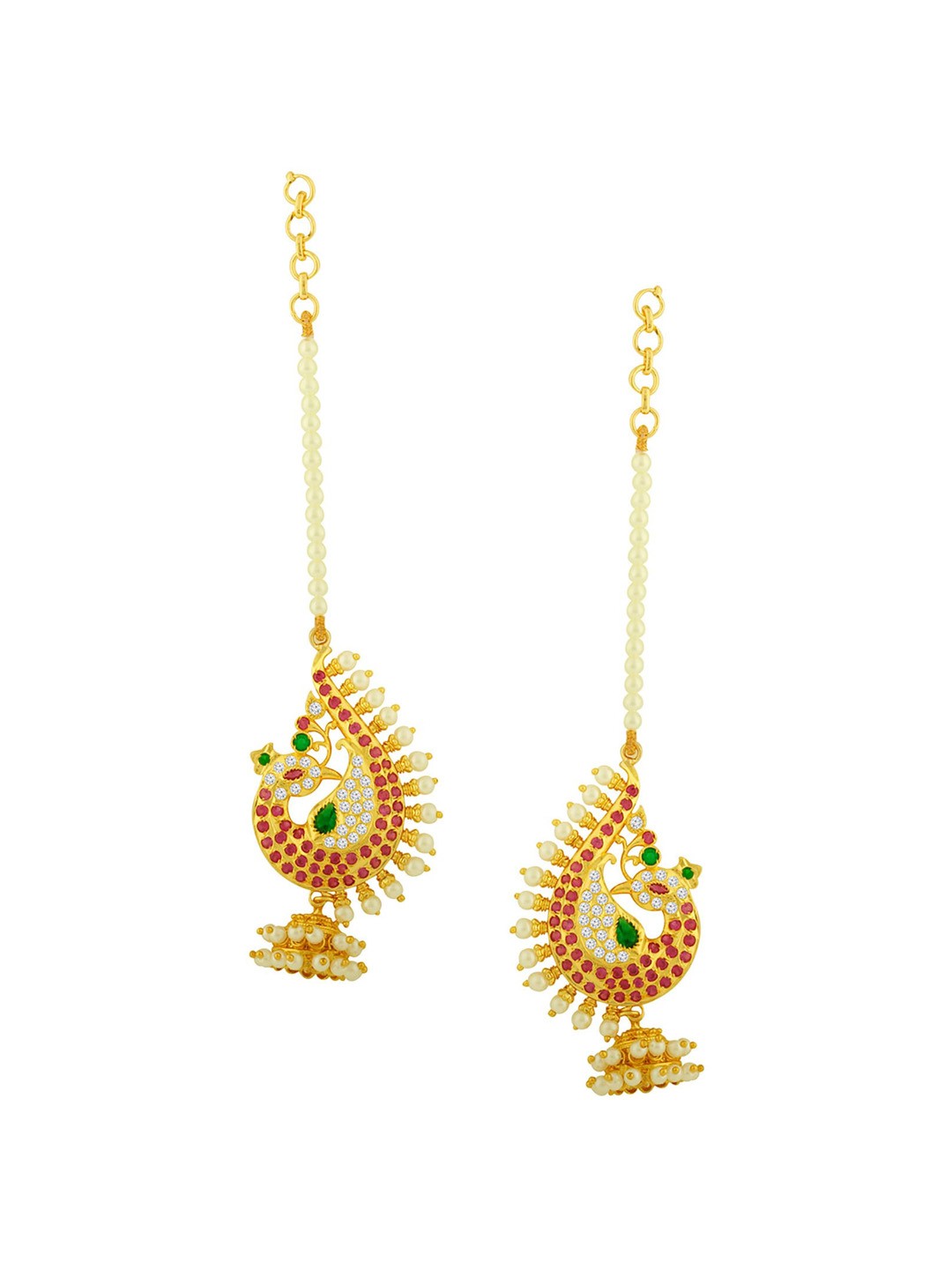 

Alamod Gold Plated Classic Peacock Shape Drop Earring, Red