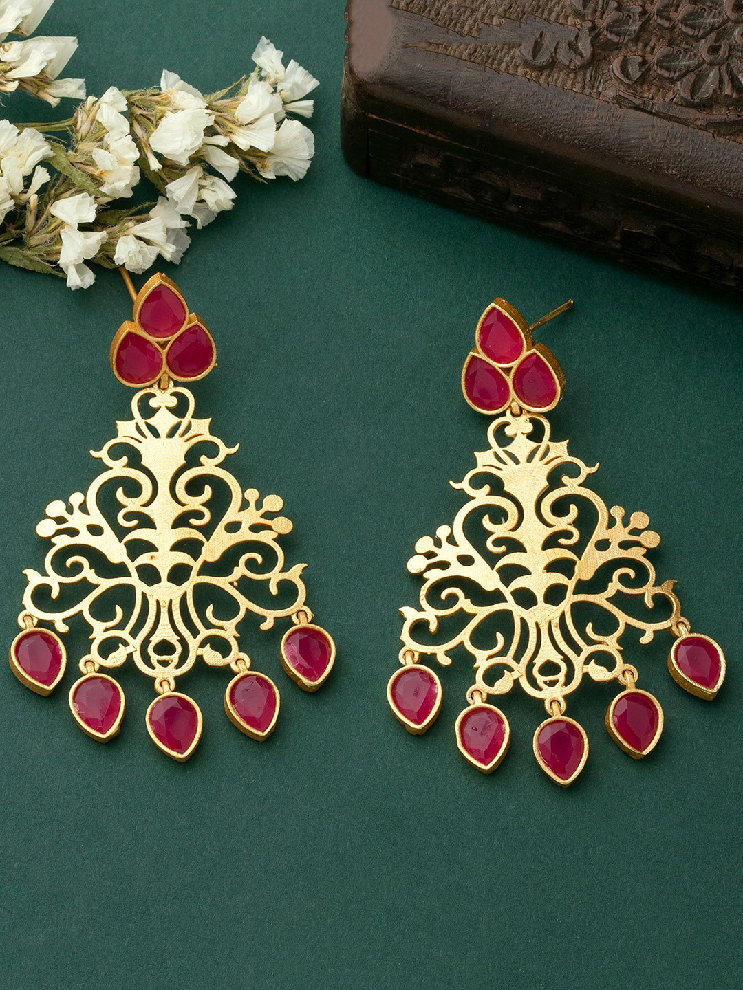 

Alamod Gold-Plated Contemporary Drop Earrings, Pink