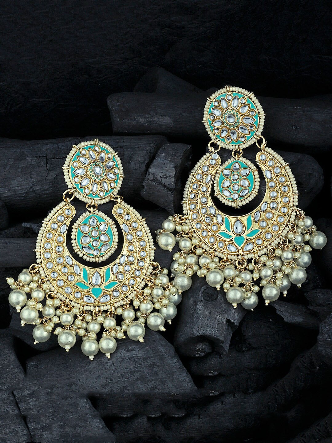 

Alamod Gold-Plated Classic Chandbali Earrings, Turquoise blue