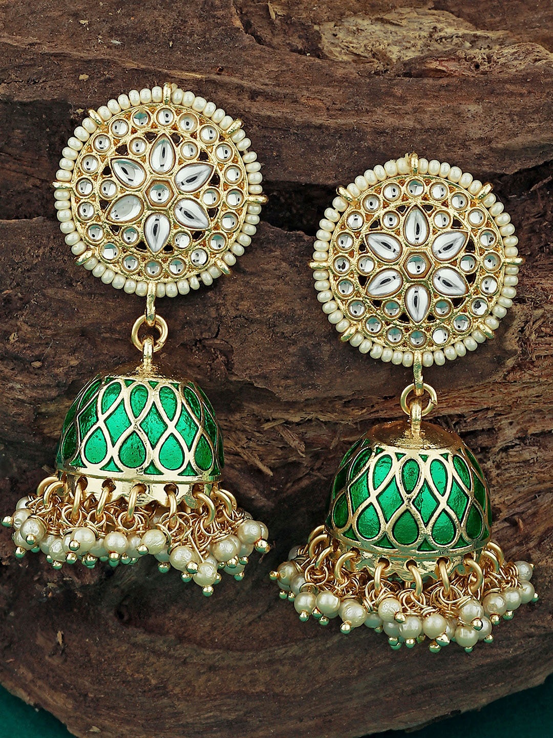 

Alamod Gold-Plated Enamelled Classic Jhumkas Earrings, Green