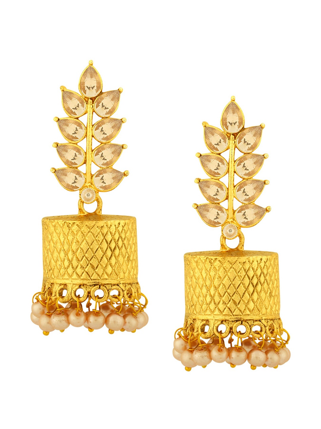 

Alamod Gold-Plated Stone-Studded & Beaded Classic Jhumkas Earrings