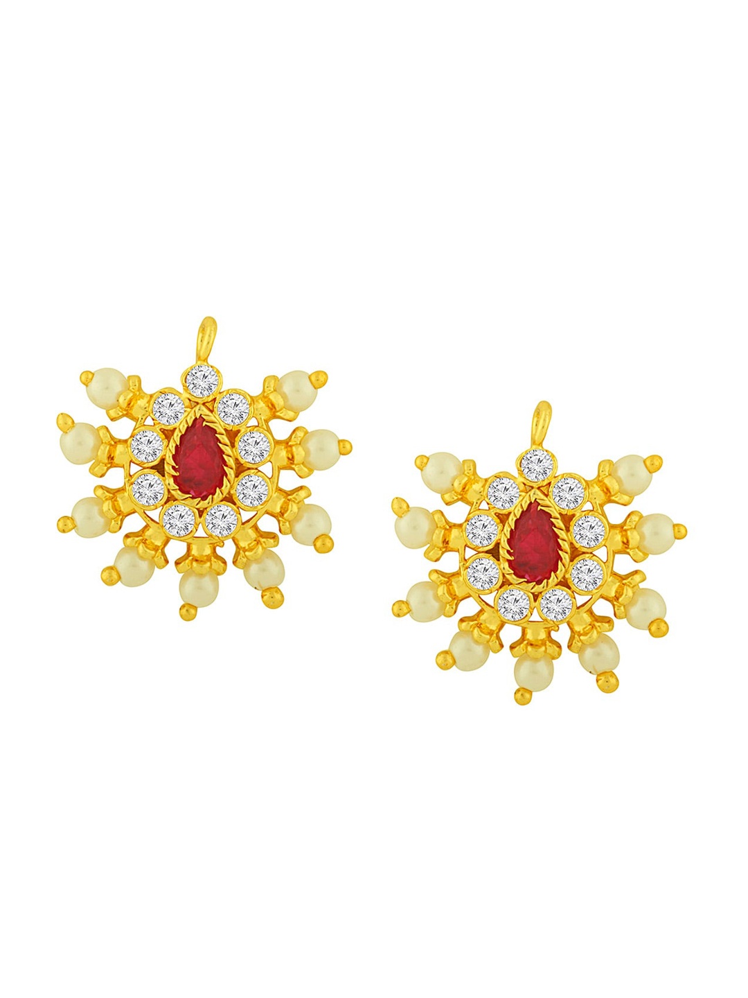 

Alamod Gold Plated Classic Stone Studded Drop Studs, Red
