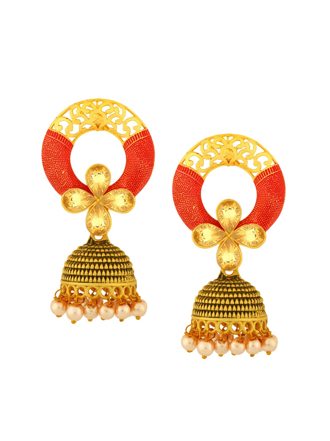 

Alamod Gold-Plated Beaded Dome Shaped Jhumkas, Red