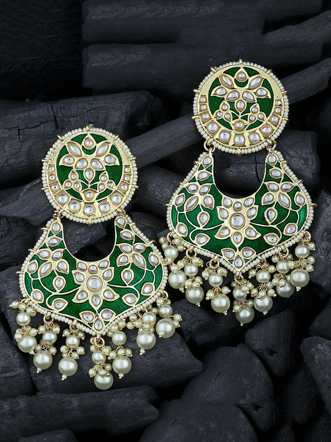 

Alamod Gold-Plated Kundan Classic Chandbalis, Green