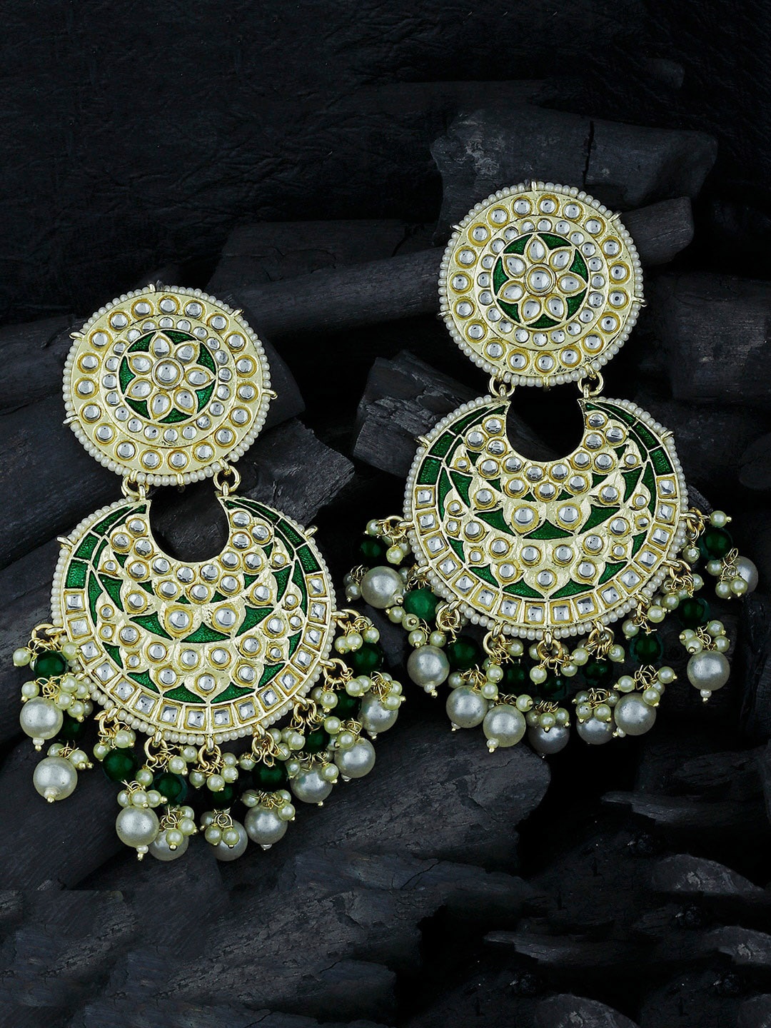 

Alamod Gold-Plated Classic Chandbalis Earrings, Green