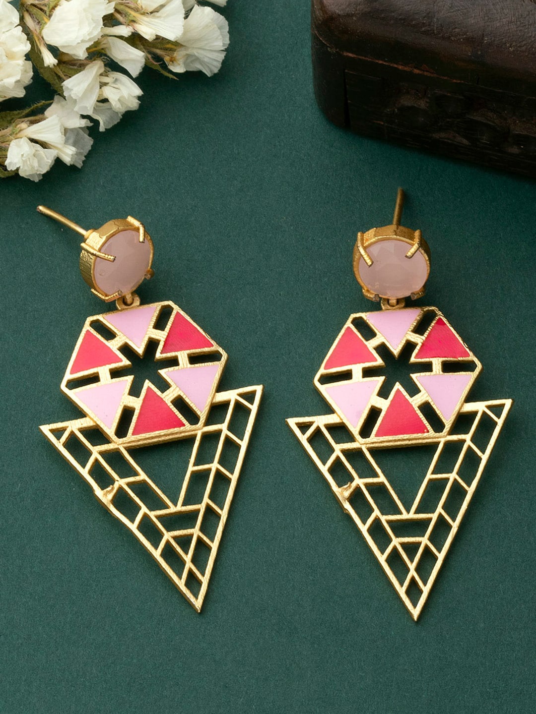 

Alamod Gold-Plated Geometric Drop Earrings, Pink