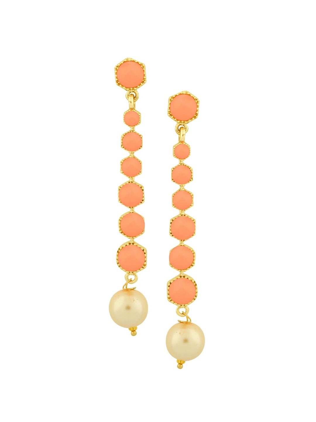 

Alamod Gold-Plated Stone Studded Drop Earrings, Orange