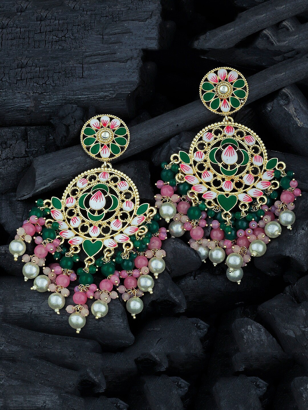 

Alamod Gold Plated Classic Chandbalis Earrings, Green
