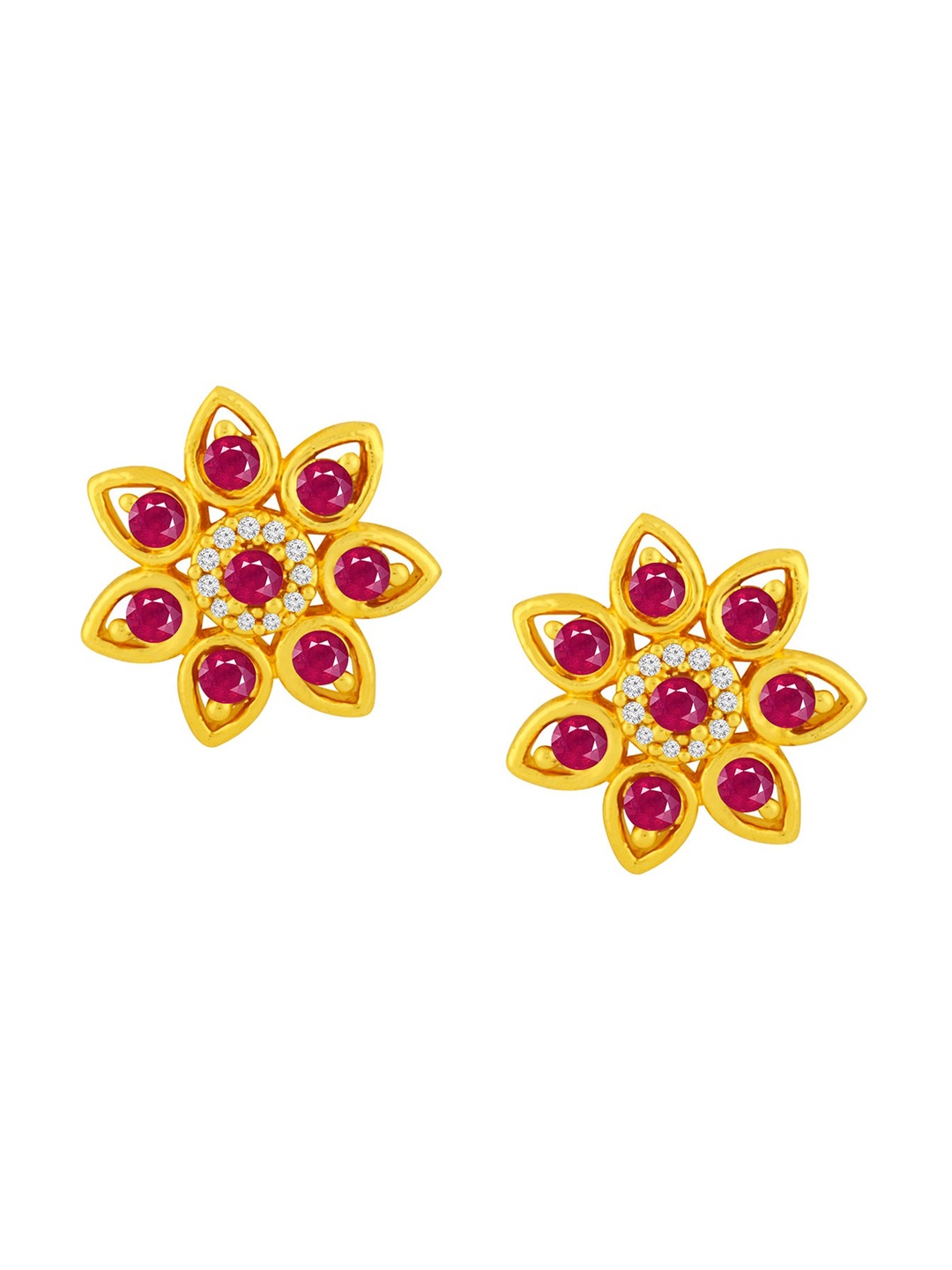 

Alamod Gold-Plated Floral Studs Earrings, Red