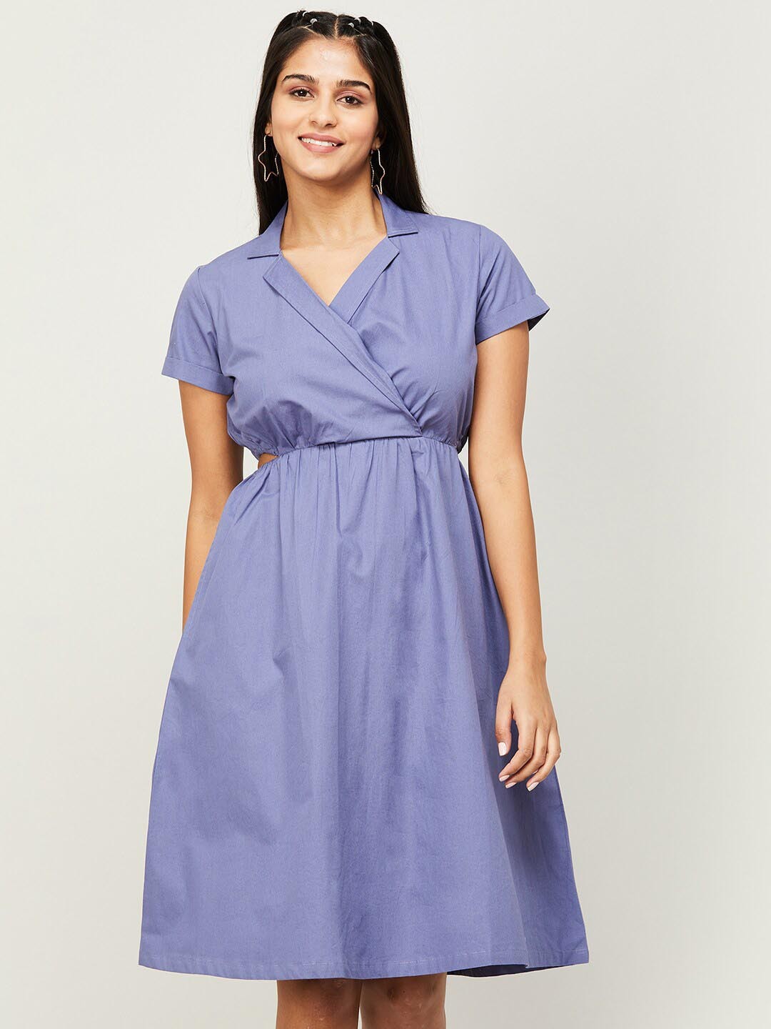 

Colour Me by Melange Cut-Out Detail Cotton Wrap Dress, Blue
