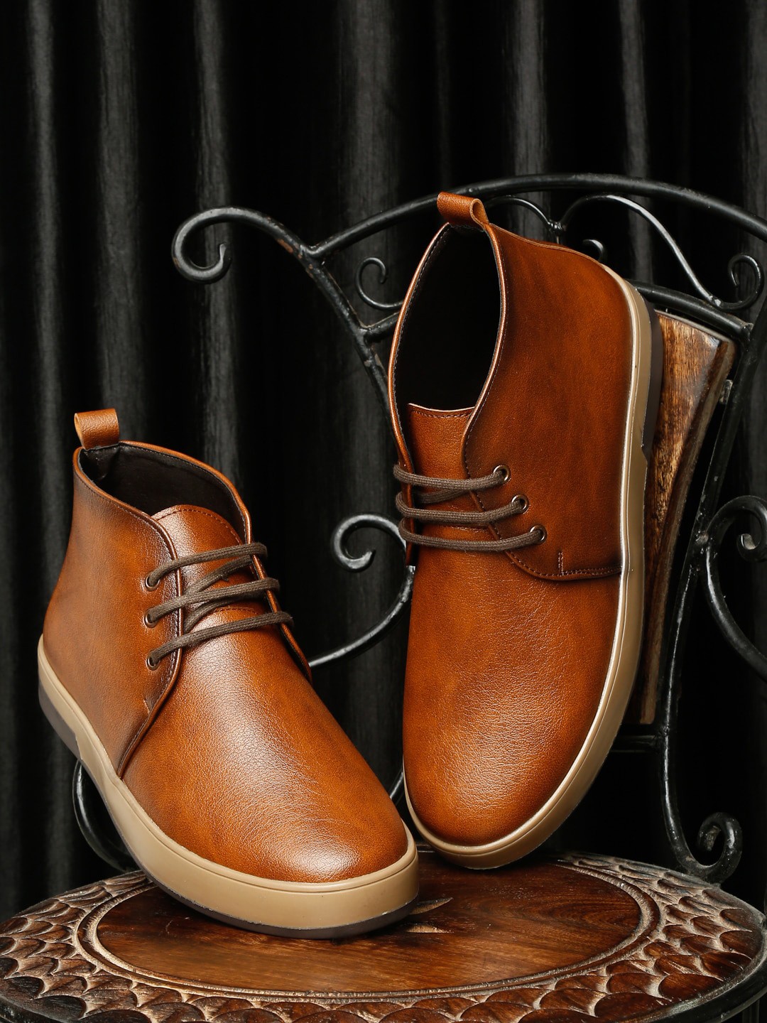 

MUTAQINOTI Men Textured Mid-Top Regular Boots, Tan