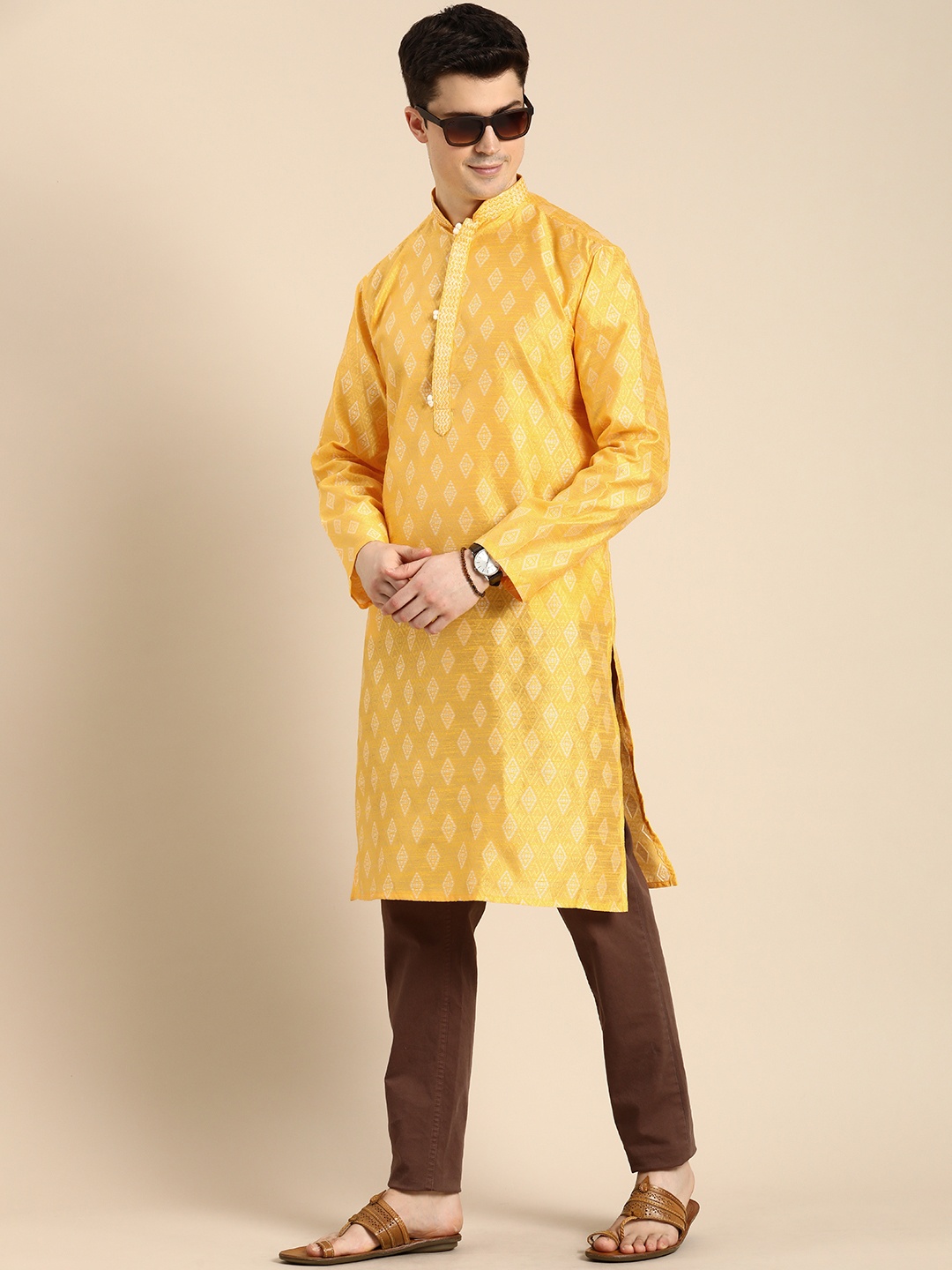 

Anouk Ethnic Motifs Printed Jacquard Kurta, Yellow