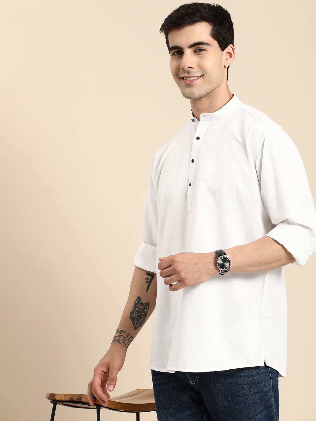

Anouk Men Mandarin Collar Kurta, White