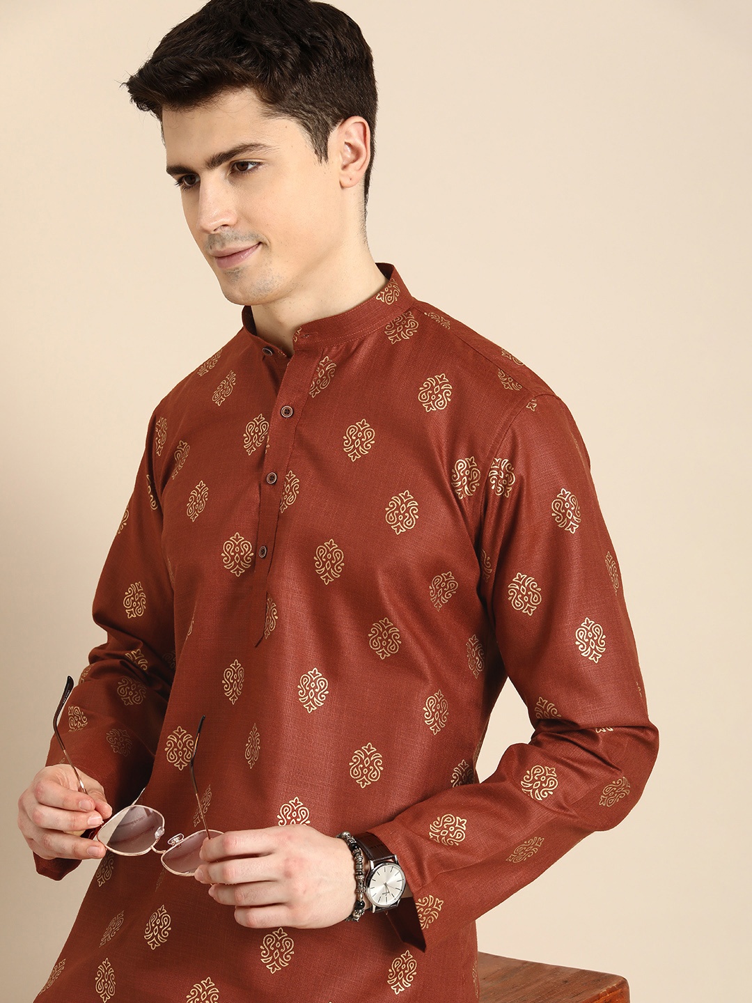 

Anouk Men Ethnic Motifs Indie Prints Kurta, Brown