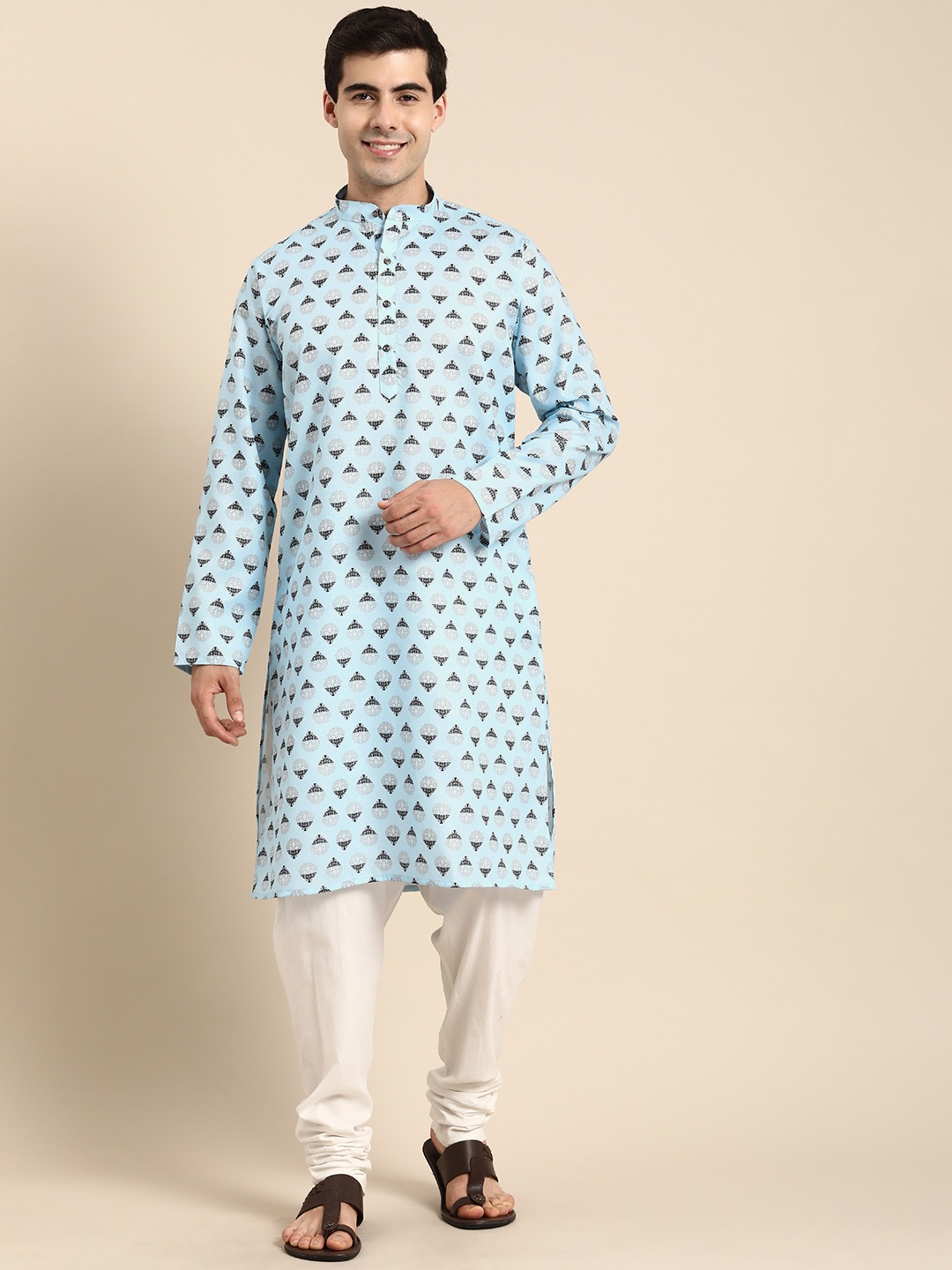 

Anouk Men Ethnic Motifs Printed Cotton Kurta, Turquoise blue