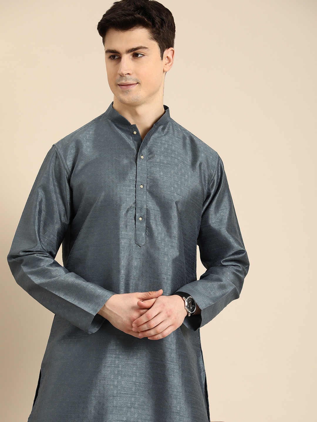 

Anouk Men Ethnic Motifs Self Design Kurta, Grey