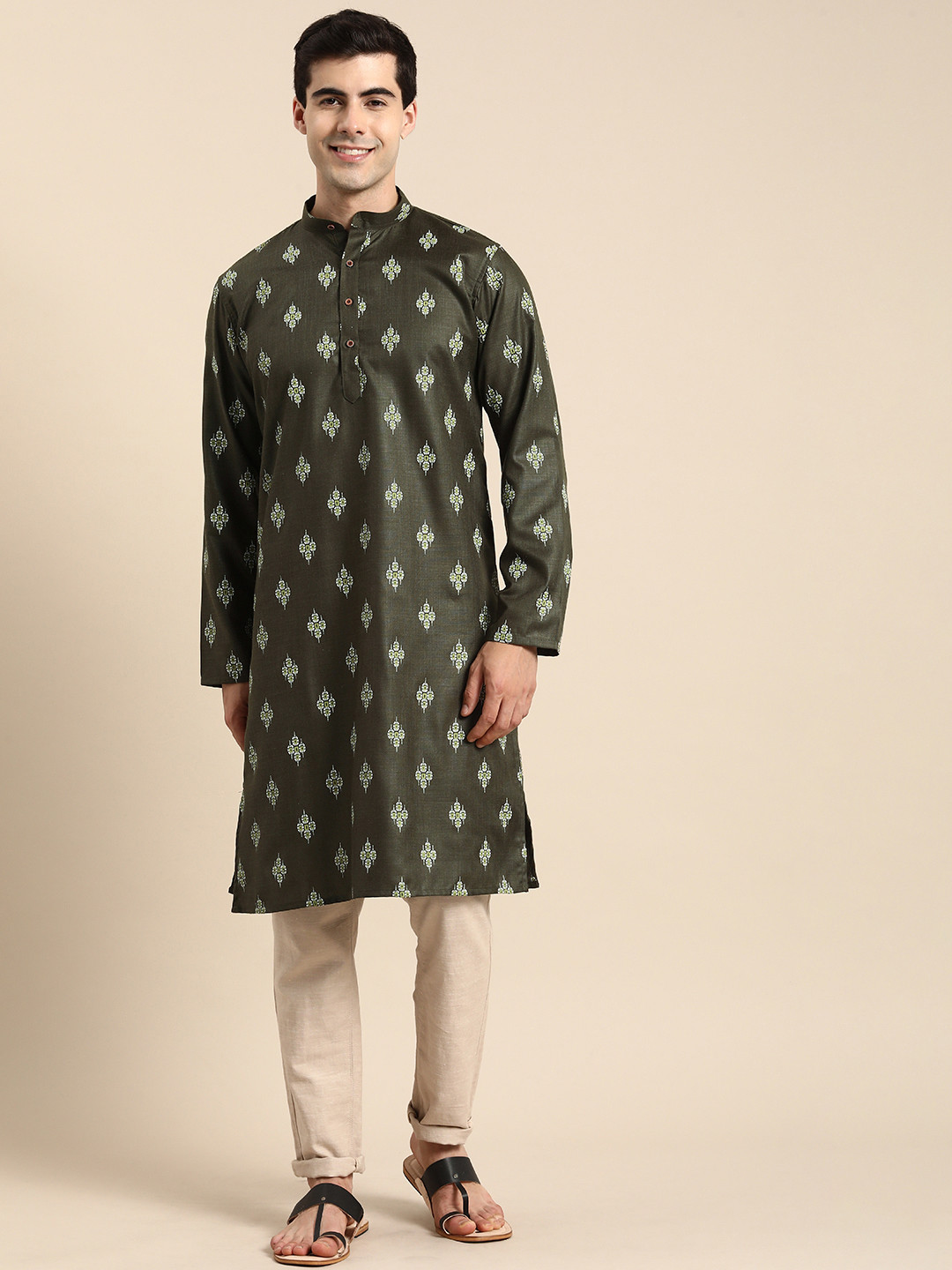 

Anouk Men Ethnic Motifs Printed Kurta, Olive
