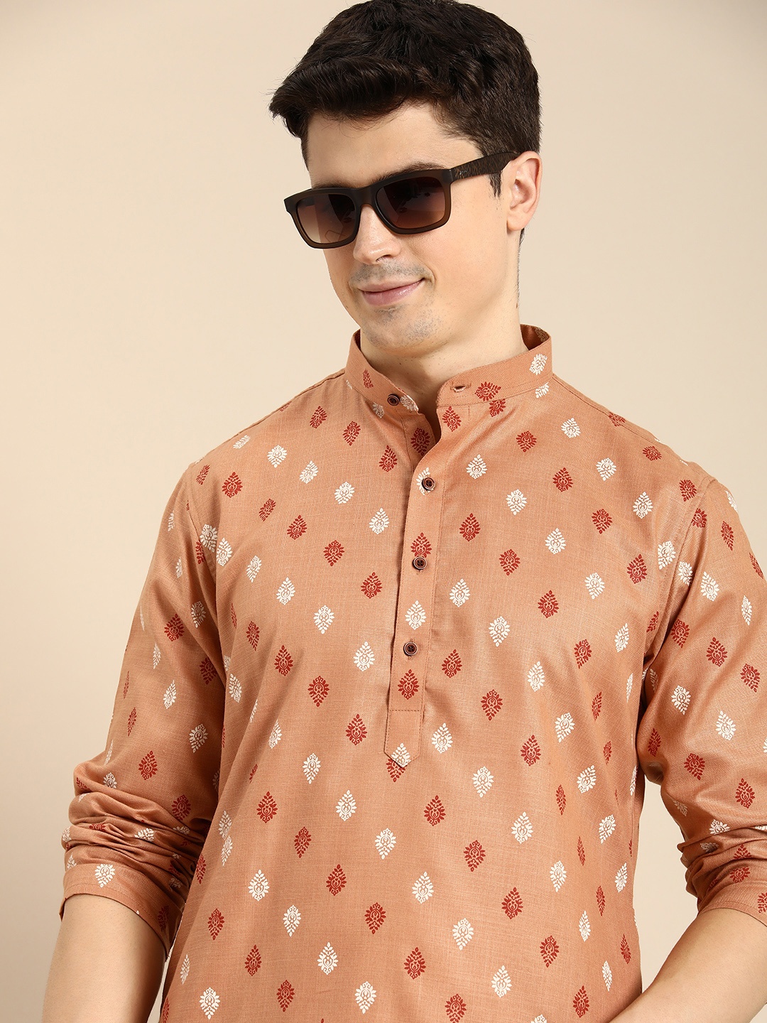 

Anouk Ethnic Motifs Printed Cotton Kurta, Peach
