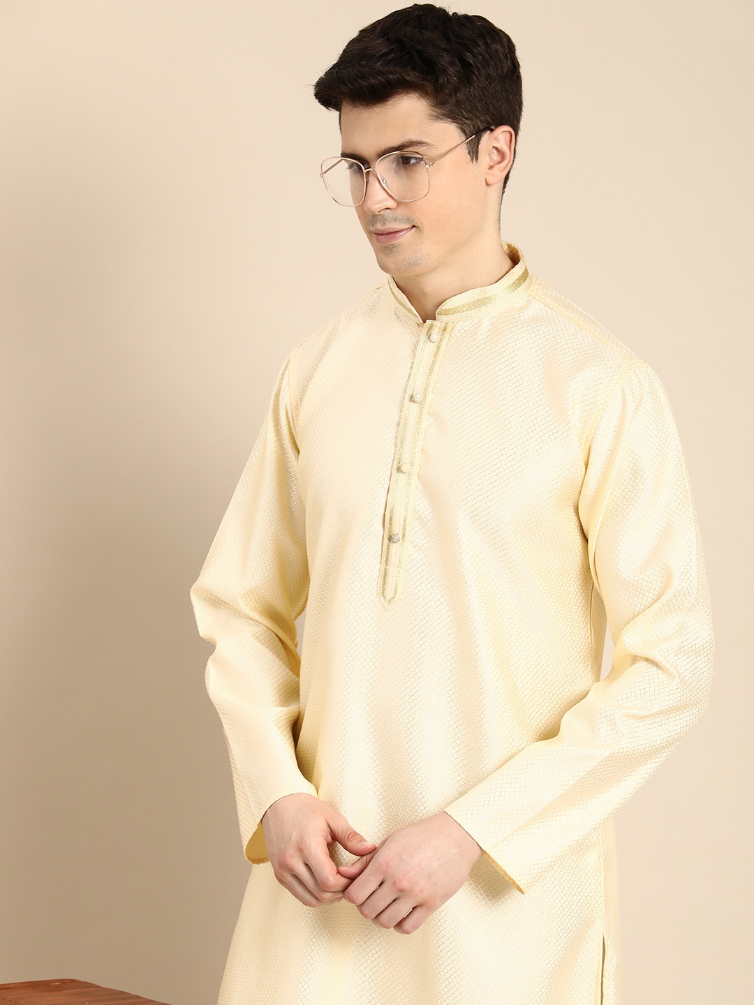 

Anouk Men Self Design Silk Kurta, Beige