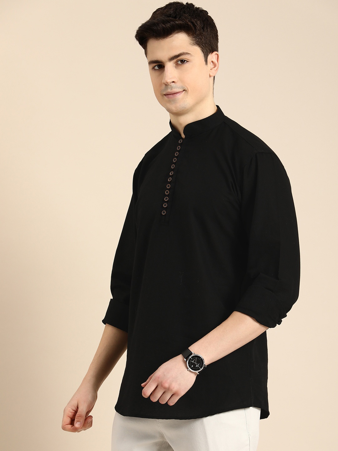 

Anouk Men Solid Pure Cotton Short Kurta, Black