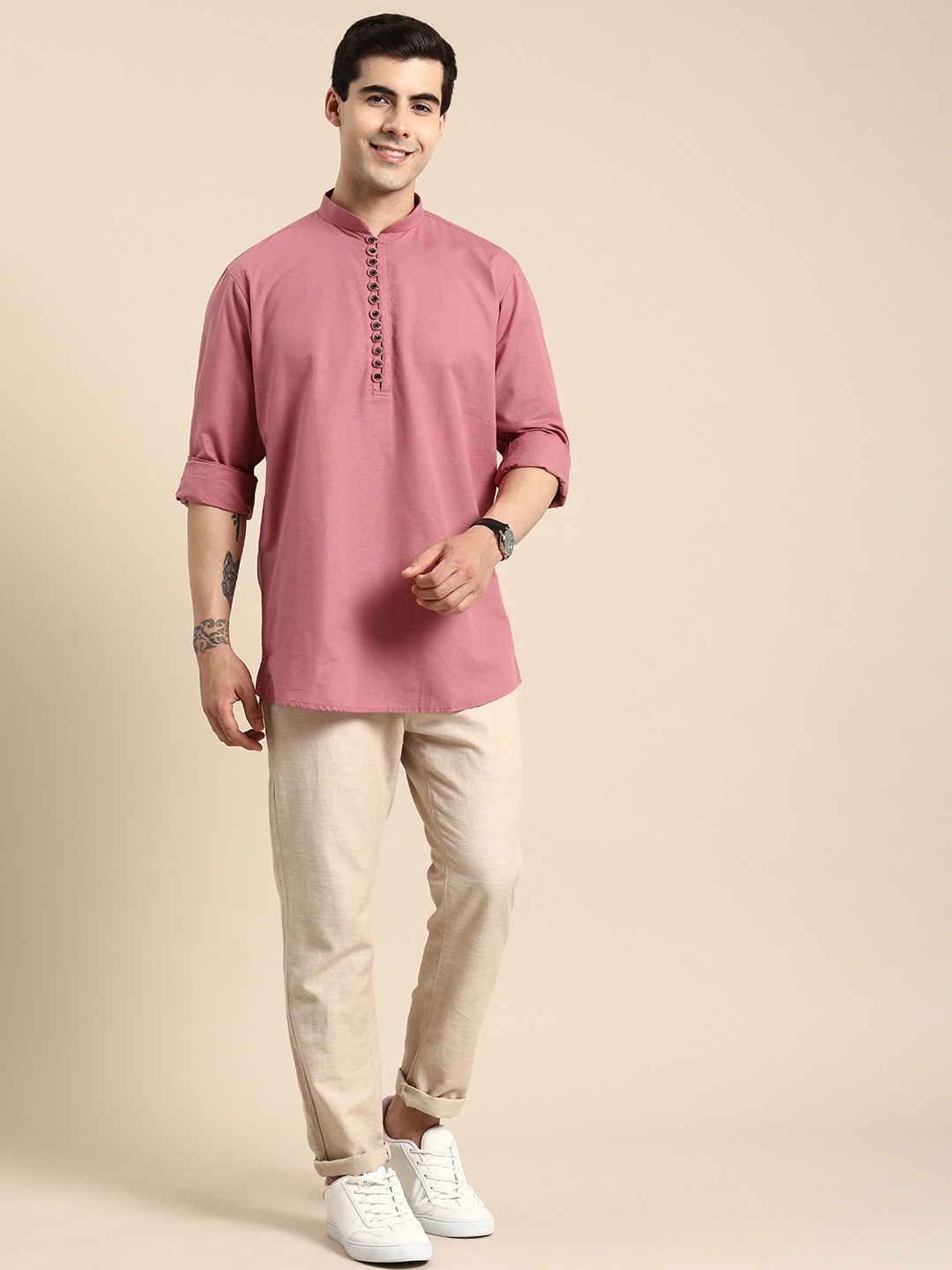 

Anouk Men Solid Pure Cotton Short Kurta, Pink