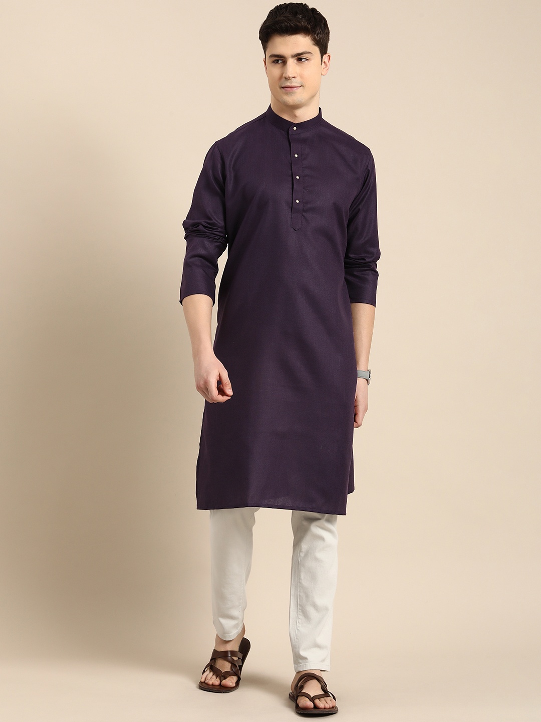 

Anouk Men Solid Kurta, Purple