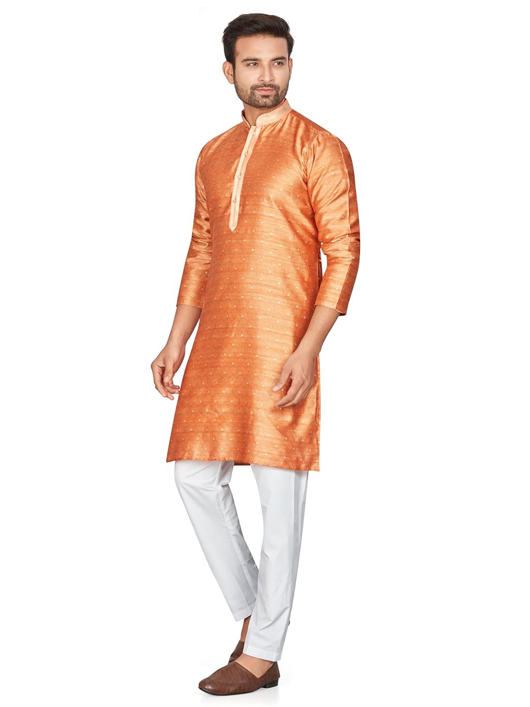 

Anouk Men Geometric Jacquard Kurta, Orange