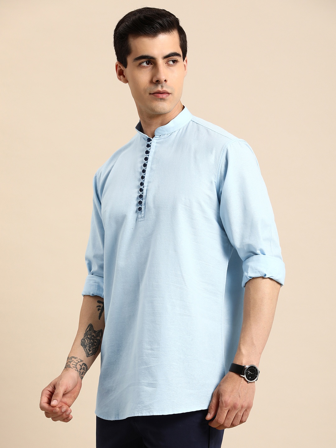 

Anouk Men Solid Pure Cotton Short Kurta, Blue