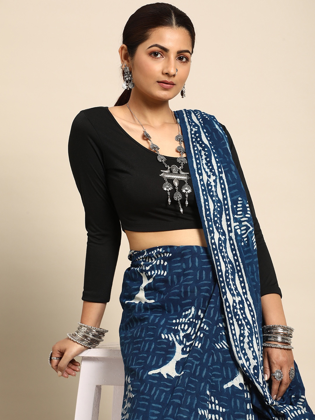 

Taavi Printed Pure Cotton Saree, Blue