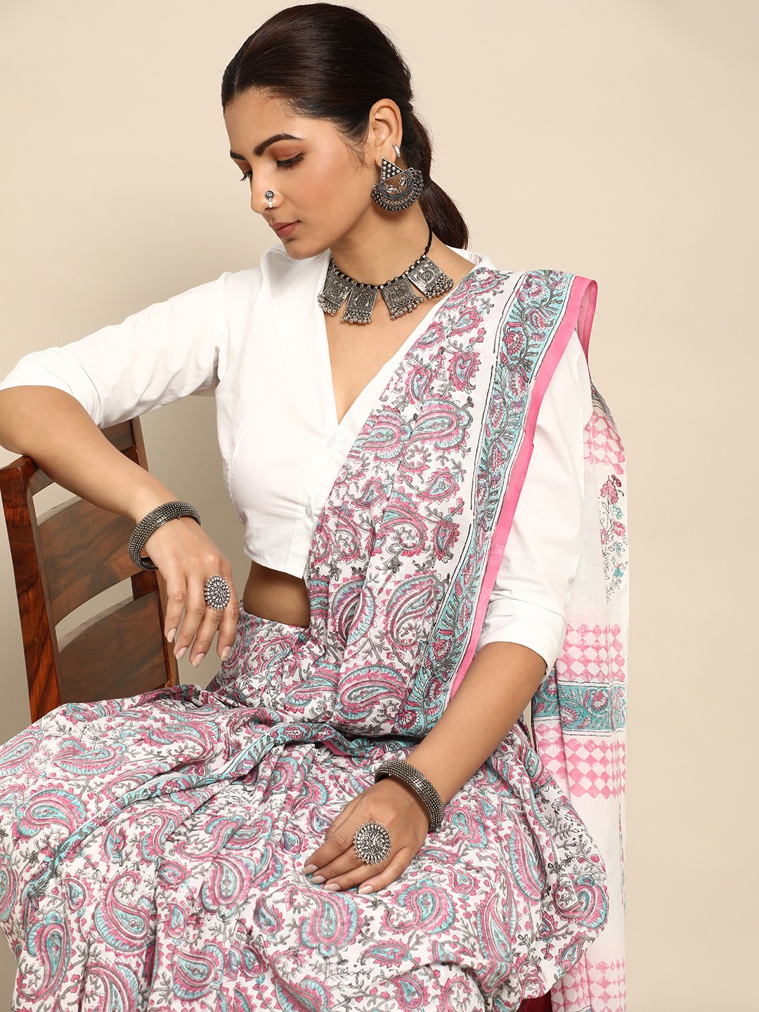 

Taavi Sanganeri Printed Pure Cotton Saree, Pink