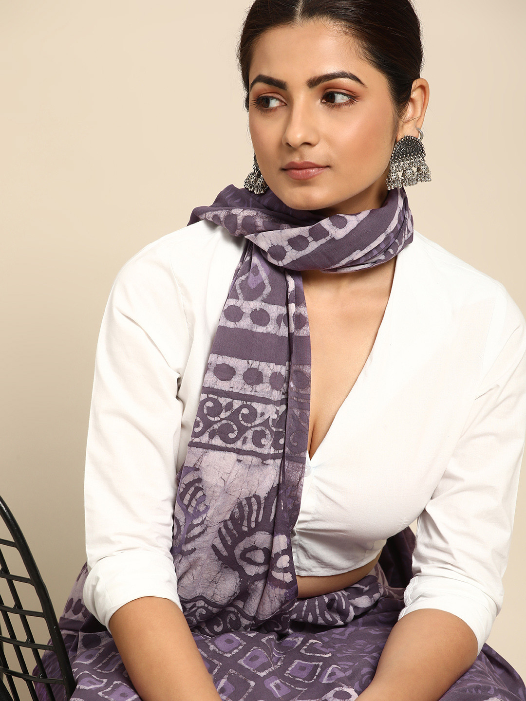

Taavi Ethnic Motifs Printed Pure Cotton Bagru Saree, Purple