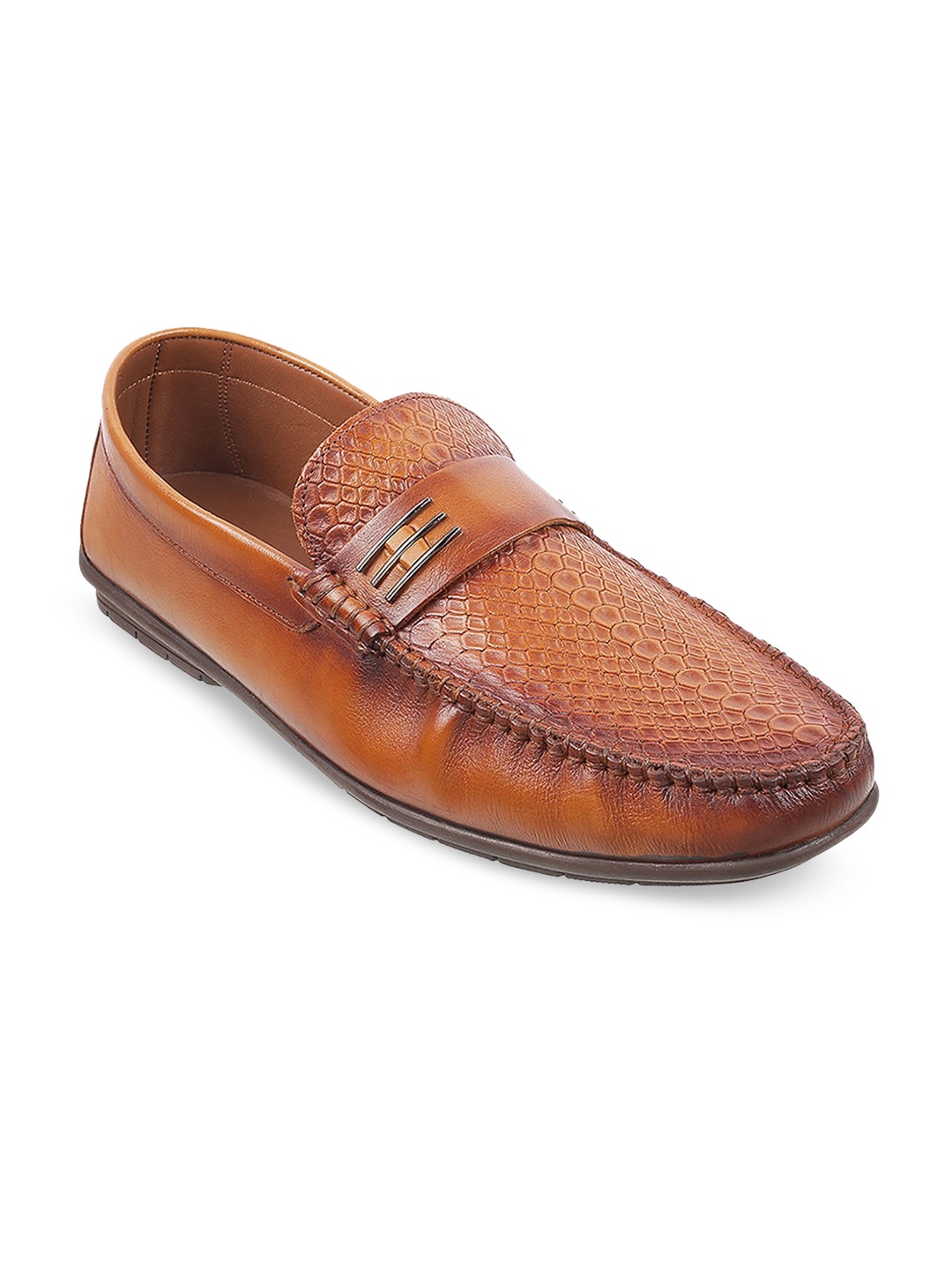 

Mochi Men Textured Comfort Insole Leather Penny Loafers, Tan