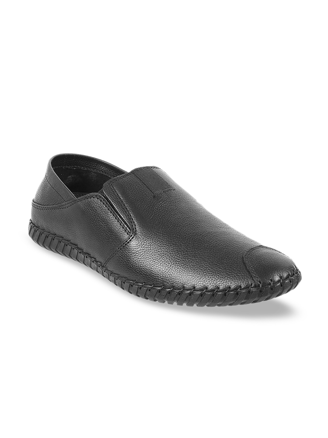 

Mochi Men Textured Comfort Insole Leather Basics Loafers, Black