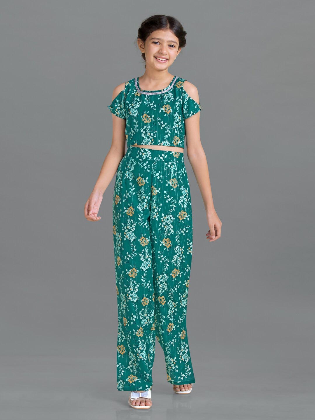 

FASHION DREAM Girls Printed Top with Trousers, Sea green