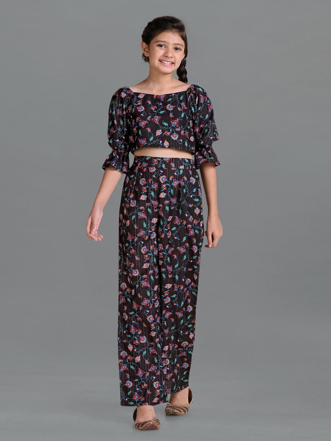 

FASHION DREAM Girls Printed Top with Trousers, Black