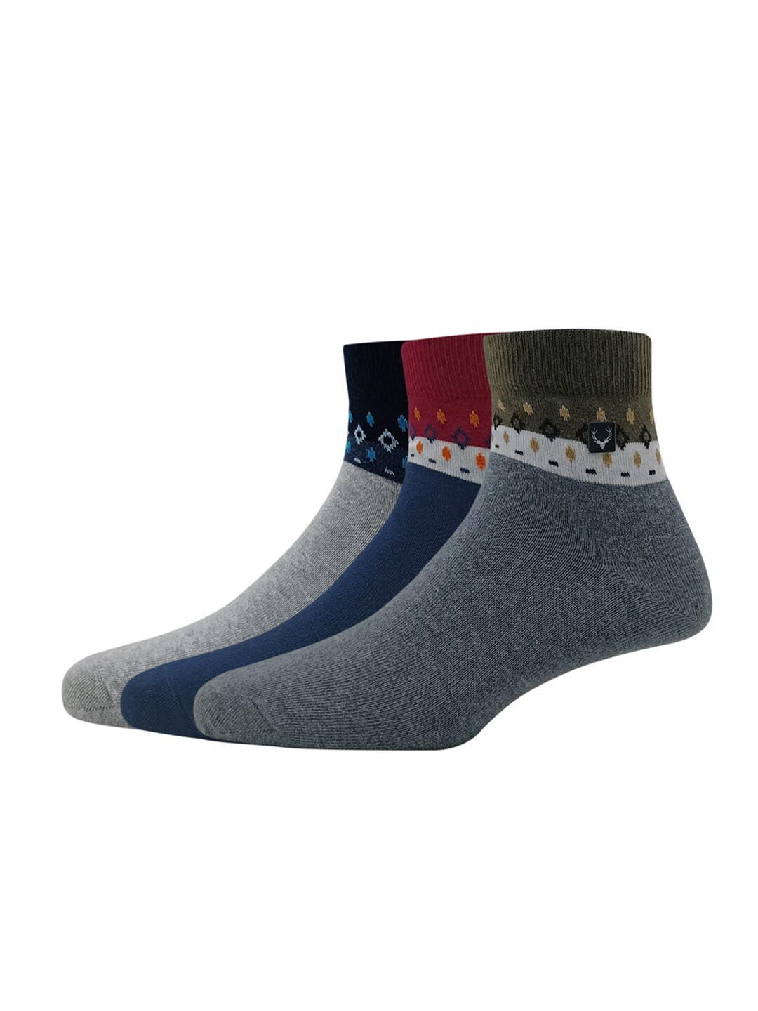 

Allen Solly Men Pack Of 3 Patterned Ankle Length Socks, Grey melange