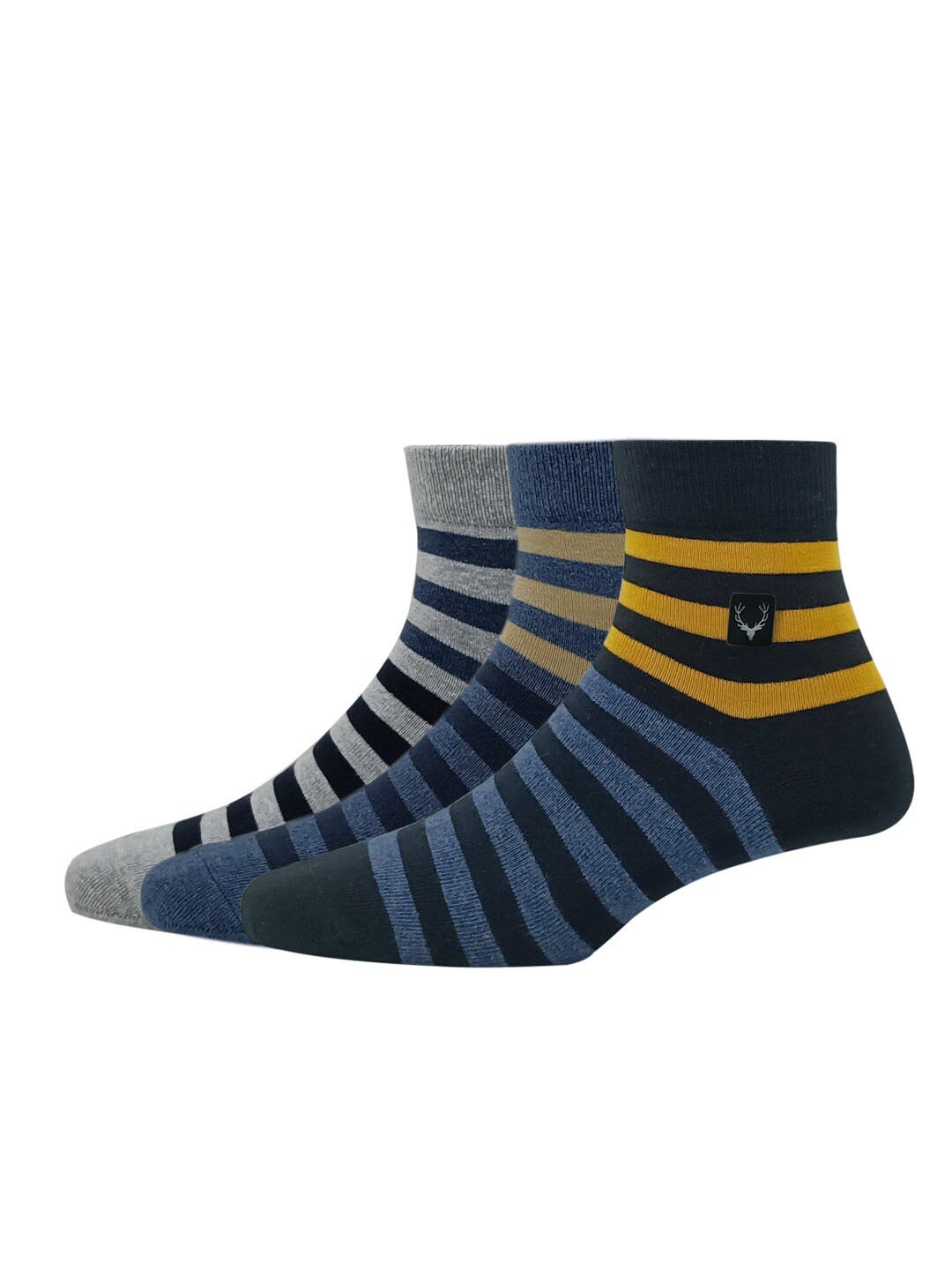 

Allen Solly Men Pack Of 3 Striped Ankle-Length Socks, Grey melange