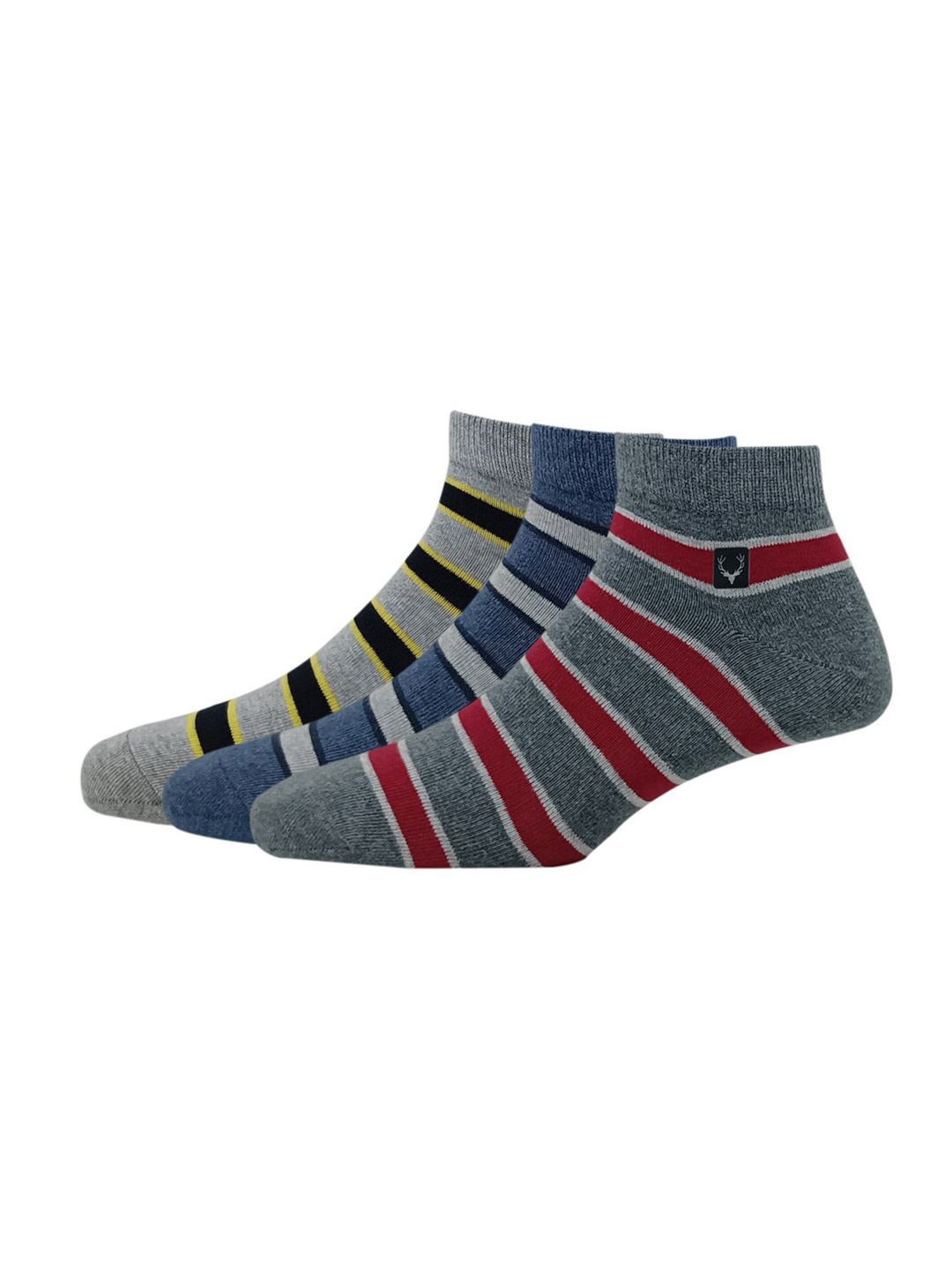 

Allen Solly Men Pack Of 3 Striped Ankle Length Socks, Grey melange